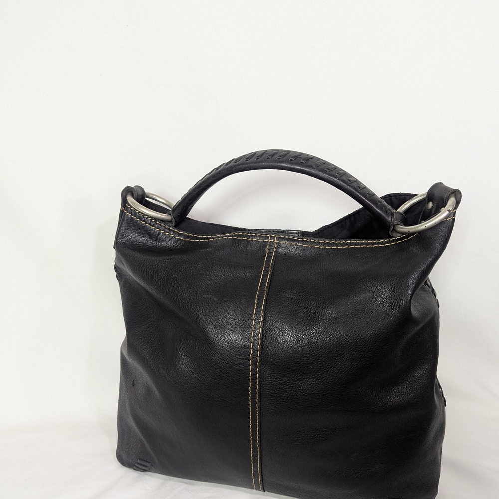 Lucky Brand Black Leather Shoulder Bag with Textured Finish